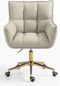 HR560K Scaun Ecru Piele Ecologica Premium Soft cu Bază Aurie