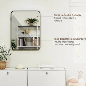 HOMCOM Oglindă de Baie 60 x 80 cm Oglindă Decorativă de Perete cu Ramă Metalică și Cârlig Ușor de Agățat pentru Sufragerie, Hol, Intrare - Negru | Aosom Romania