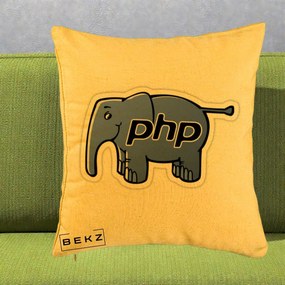 Perna Personalizata PHP Elephant, 40x40 cm, Galben, Husa Detasabila, Perna Inclusa, BEKZ®