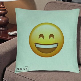 Perna Decorativa Emoji Zambet Mare, 40x40 cm, Verde Menta, Husa Detasabila, Perna Inclusa, BEKZ®