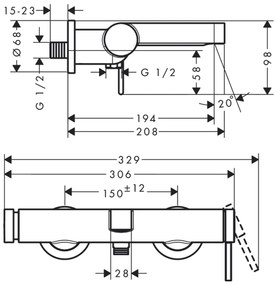 Baterie cada sau dus monocomanda, culoare crom lucios Hansgrohe Finoris 76420000 Crom lucios