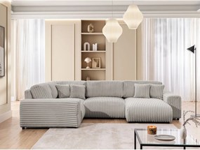 Colțar gri deschis cu tapițerie din catifea reiată (cu colț pe partea stângă/în formă de "U") Justin – Ropez