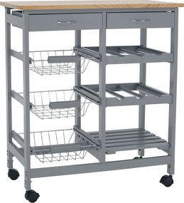Carucior servire BARABE, gri/stejar, 67x37x76 cm