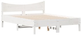 844746 vidaXL Cadru de pat, alb, 135x190 cm, lemn masiv de pin