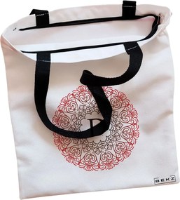 Sacosa de Panza pentru Cumparaturi, Geanta Tote, Cu litera D si Mandala, Cu fermoar, 38x34.5 cm, Alba, BEKZ®
