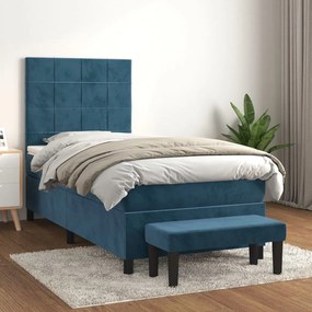 3137831 vidaXL Pat box spring cu saltea, albastru închis, 100x200 cm, catifea