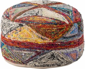 Taburet din bumbac țesut, multicolor, formă rotundă cusută manual, finisaj ignifug, 20 x 40 cm, „Torano”