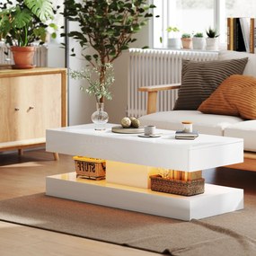 HOMCOM Masa de cafea cu sertare și lumini LED, masă laterală modernă cu raft deschis, masă de cafea, placaj, Alb | Aosom Romania