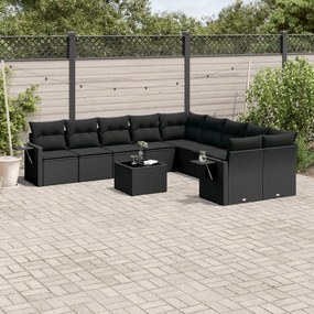 3220714 vidaXL Set canapele de grădină cu perne, 11 piese, negru, poliratan