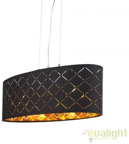 Lustra ovala eleganta cu abajur din tesatura negru cu auriu, CLARKE 65x25cm 15229H2 GL