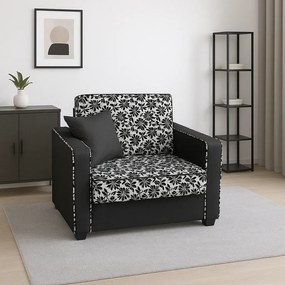 Fotoliu SAMY NEXT extensibil, cu lada de depozitare, stofa gri inchis cu gri deschis , cadru metalic, 103x100x92 Stofa, Gri Inchis + Gri Deschis