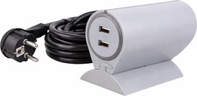Priză electrică Sofa Box Design Light, 1 priză Schuko, 2 x USB, gri Gri, Metal/Plastic