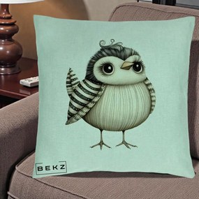 Perna Decorativa Pui Elegant Alb-Negru, 40x40 cm, Verde Menta, Husa Detasabila, Perna Inclusa, BEKZ®