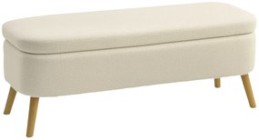 HOMCOM Banca de Depozitare de 65L din Material Teddy și Lemn, 120x42x45 cm, Bej | Aosom Romania