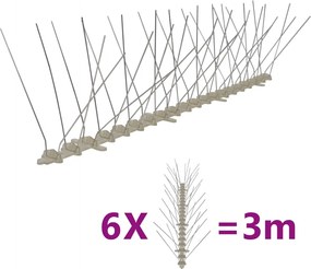 vidaXL Set bandă cu țepi antipăsări cu 4 rânduri, 6 buc., plastic, 3 m