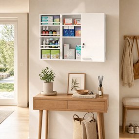 HOMCOM Dulap Medicamente de Perete cu Cheie, 3 Rafturi Interne și 8 Suporturi pentru Sticle, Dulap din MDF și Metal, pentru Bucătărie, Hol, Living, 53x20x53 cm, Alb | Aosom Romania
