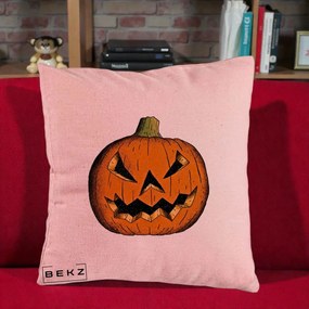 Perna Decorativa Halloween Dovleac Portocaliu Clasic, 40x40 cm, Roz, Husa Detasabila, Perna Inclusa, BEKZ®