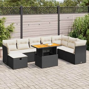 vidaXL Set mobilier grădină perne 9 piese negru poliratan/lemn acacia