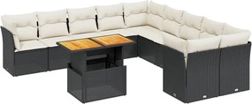 vidaXL Set canapele de grădină cu perne, 11 piese, negru, poliratan