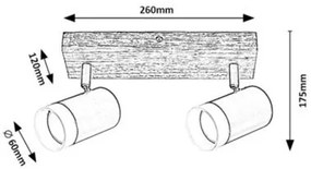 Plafoniera lemn stil nordic cu 2 spoturi Toras