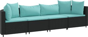 vidaXL Set mobilier de grădină cu perne, 4 piese, negru, poliratan