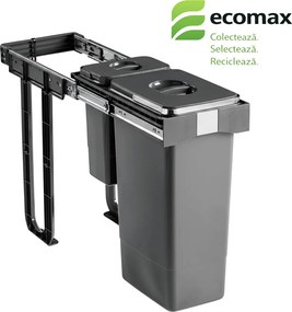 Cos gunoi incorporabil Ecomax Free Jazz 30, colectare selectiva, gri antracit, 1 x 7 l + 1 x 26 l Polipropilena, 300 mm, L:255 mm; l:470 mm; H:545 mm,