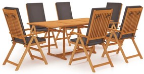 vidaXL Set mobilier de grădină cu perne gri, 7 piese, lemn masiv tec