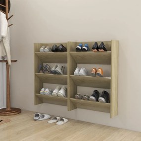 vidaXL Pantofare de perete, 2 buc., stejar sonoma, 60x18x90 cm, PAL