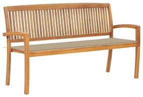 vidaXL Bancă de grădină stivuibilă cu pernă, 159 cm, lemn masiv de tec