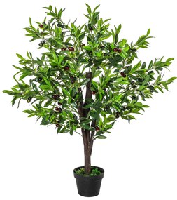Outsunny Arbore Artificial Măslin Plantă Artificială Înălțime 1,2 m Trunchi Ramuri Mușchi Frunze Aspect Realist Ghiveci Inclus | Aosom Romania