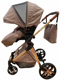 Carucior 3 in 1 cu landou, scoica si geanta, 0-36 luni, Crem - CPC-11-crem