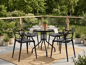 Masa de gradina rotunda cu blat din sticla ISLAND 90 cm, negru