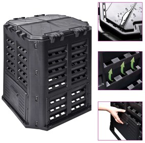 vidaXL Compostor de grădină, negru, 68,9x68,9x83,9 cm, 360 L