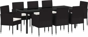 vidaXL Set de masă pentru grădină cu pernă 9 pcs Negru poliratan