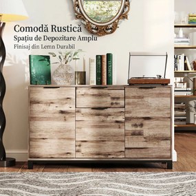 HOMCOM Bufet cu Sertar și 3 Dulapuri cu Rafturi Reglabile, 120x36,5x70 cm, Maro | Aosom Romania
