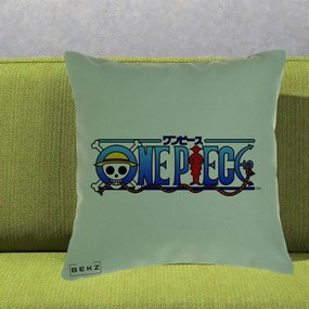Perna Personalizata One Piece Clasic Albastru, 40x40 cm, Verde, Husa Detasabila, Perna Inclusa, BEKZ®
