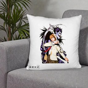 Perna Personalizata Death Note Light si Ryuk Duo, 40x40 cm, Alb Pufos, Husa Detasabila, Perna Inclusa, BEKZ®
