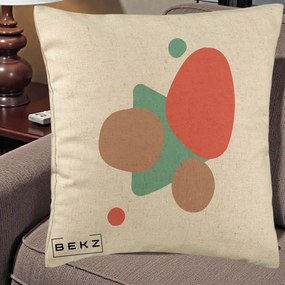 Perna Decorativa Abstract Forme Coral Turcoaz, 40x40 cm, Bej, Husa Detasabila, Perna Inclusa, BEKZ®