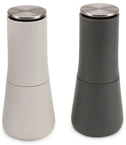 Set 2 rasnite sare si piper Joseph Joseph 95036, 2 piese, Utilizare mecanica, Mecanism ceramic, Reglare grad, Fara BPA, Alb/Gri