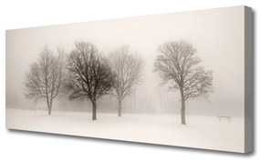 Tablou pe panza canvas Zăpadă Copaci Peisaj Alb Brun