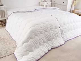 Patura matlasata pentru tot anul 140x200 cm cu perna BELLA LAVENDER 70x90 cm, alba