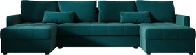 OFERTA Set canapea extensibila in forma de U VENORIA 285x146 cm, petrol + 2 perne GRATUIT II. calitate