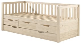 Set Pat Cabină Fritz 90x200 cm cu Sertare, pentru Copii, Pin Lăptos – Vipack