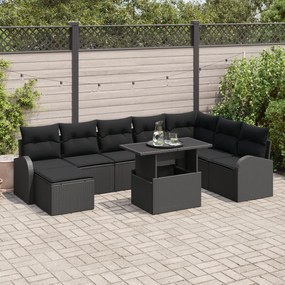 vidaXL Set canapea de grădină 9 piese cu perne, ratan sintetic negru