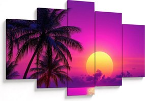 Tablou - Apus violet cu palmier (150x105 cm)