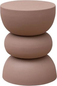Măsuță laterală rotundă din metal, roz, sculpturală, din trei volume suprapuse, 44 x 32 cm, „Forms”