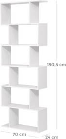 Vasagle Raft/etajeră pentru cărți PRESTON, 70x24x190,5cm, alb