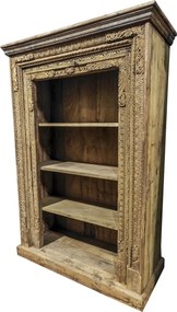 Bibliotecă living din lemn masiv de tec, natur, cu 3 rafturi deschise, 180 x 120 x 50 cm, „Haveli”