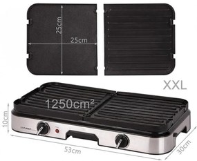 Gratar electric First Austria FA-5346, 2000W, 2 zone independente, Termostat, Acoperire antiaderenta, Tava de grasime, Negru/inox