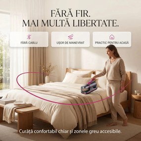 Aspirator antiacarieni wireless cu lampa UV si vibratii, pentru saltele si pat